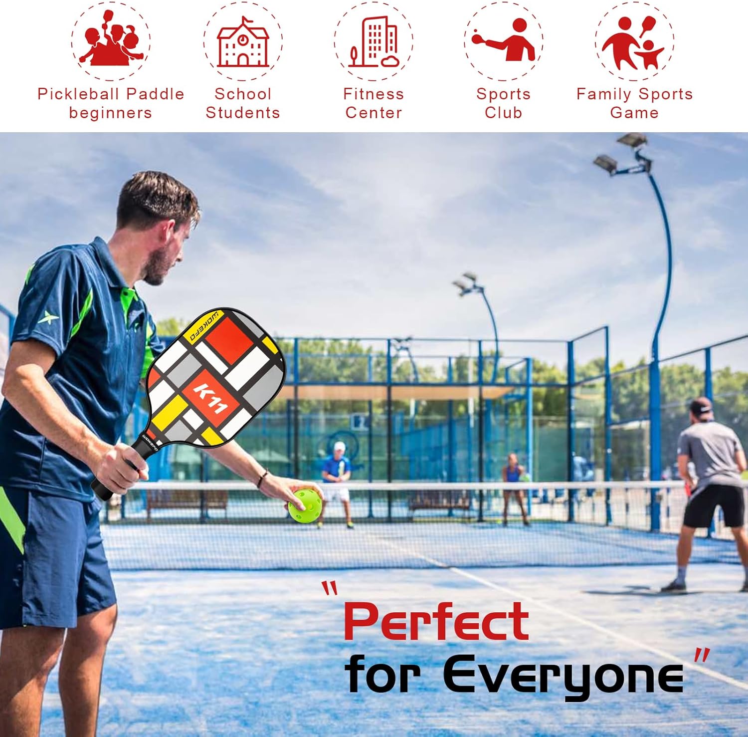 Juego de 4 palas de pickleball para interiores y exteriores, raquetas de pickleball de madera con agarre ergonómico amortiguador, 4 bolas de