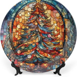 Árbol de Navidad de acuarela en placa para decoración de pared en casa y oficina, plato decorativo con soporte de exhibición, adorno de cerámica, Árbol de Navidad de acuarela en placa para decoración de pared en casa y oficina, plato decorativo con soporte de exhibición, adorno de cerámica,