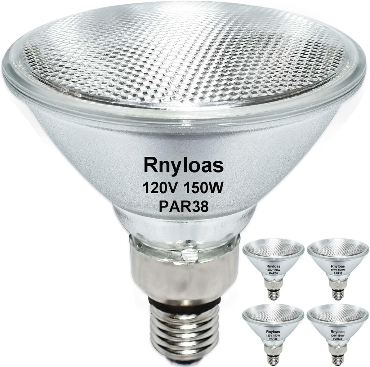 Rnyloas PAR38 – Luz de inundación halógena, paquete de 4 bombillas de inundación de larga vida útil 150 W 120 V PAR38 regulable, bombilla PAR38 de