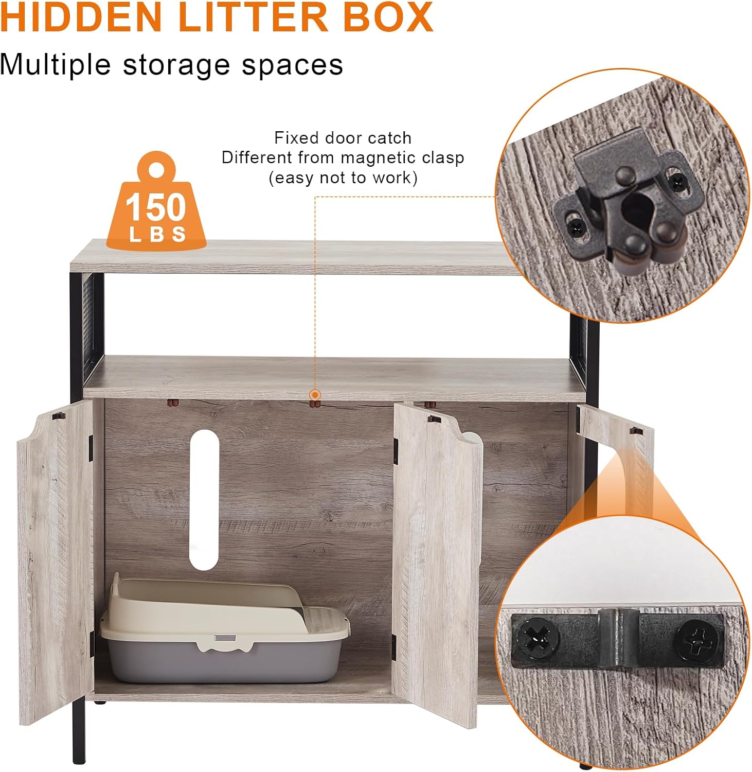 BSRGMS Caja de arena grande para gatos, muebles ocultos, muebles para gatos de interior, de madera, baño de gatos, armario de arena para gatos con