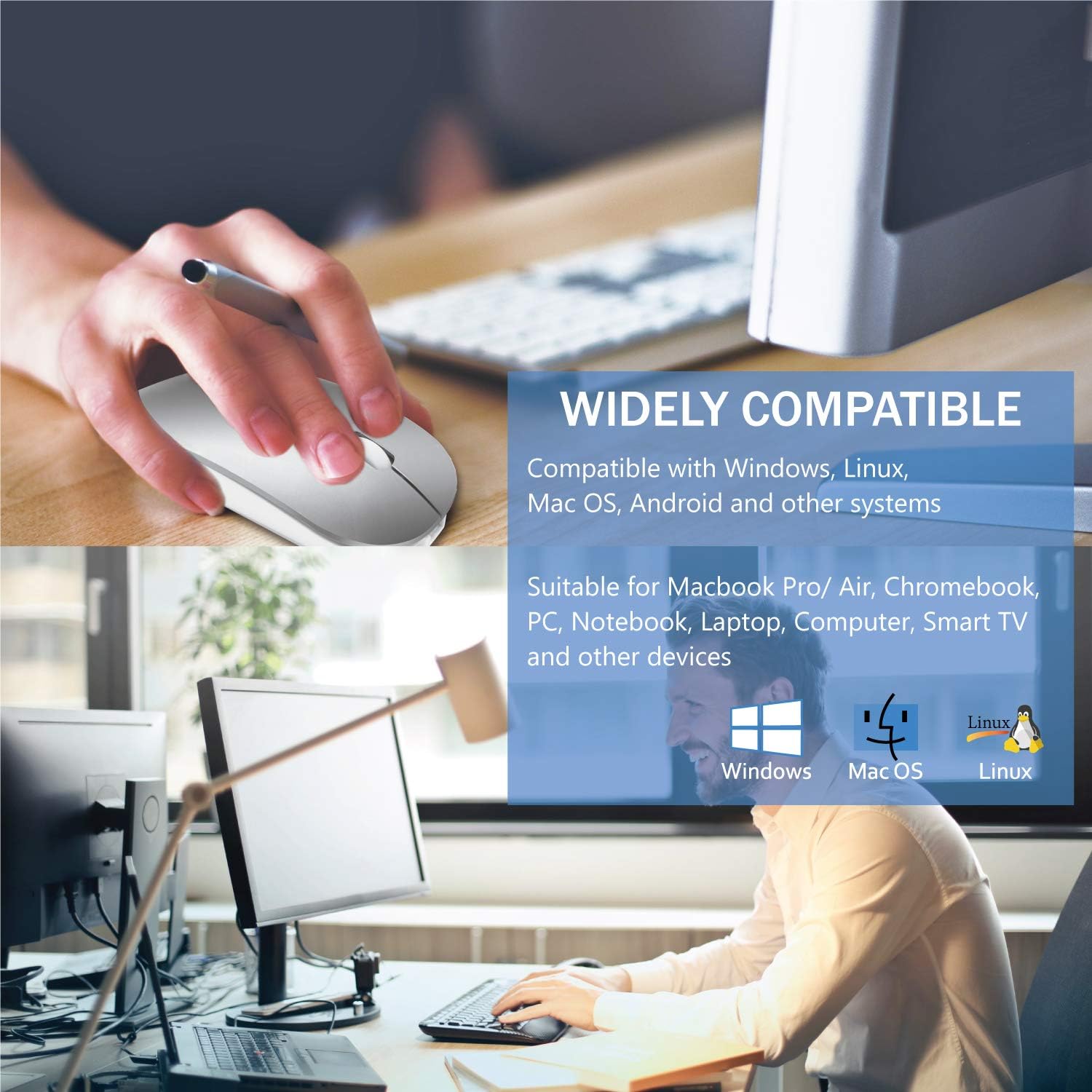 Tsmine Cargador inalámbrico Bluetooth Ratón de computadora para MacBook Air Mac Pro Laptop Ipad PC El láser óptico recargable Mini Slim Silent Mouse