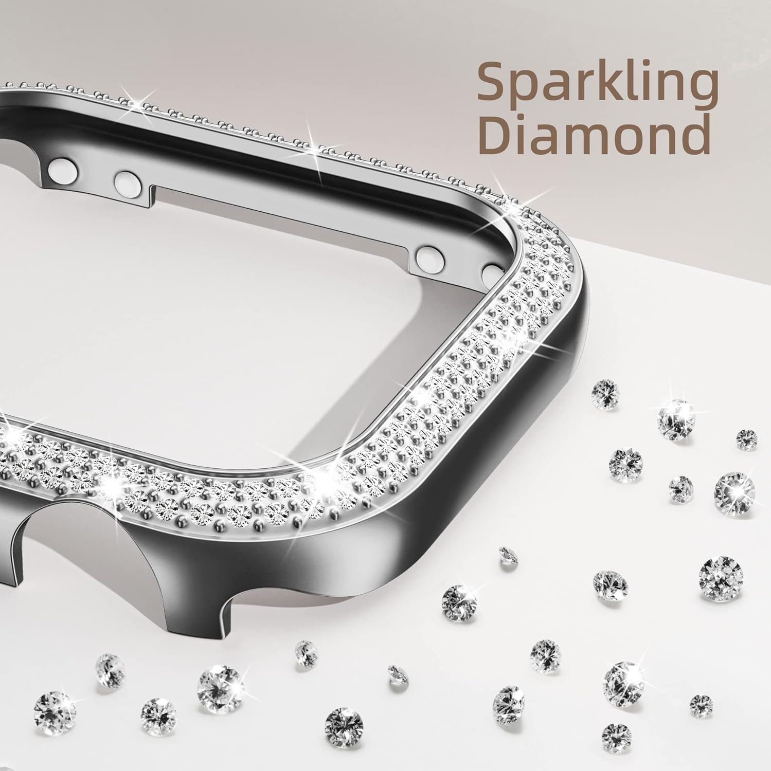 Missair Bling Funda compatible con Apple Watch Series 6, 5, 4 SE, con purpurina de doble hilera, marco de diamantes de cristal de acero inoxidable,