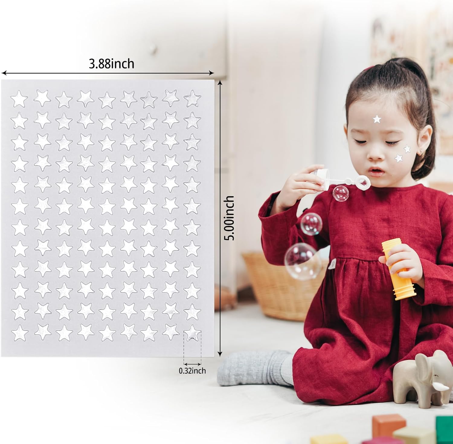 Calcomanías de estrella plateada de 0.3 pulgadas de diámetro, 3240 piezas, 30 hojas, calcomanías de recompensa para niños, ideales para gráficos de