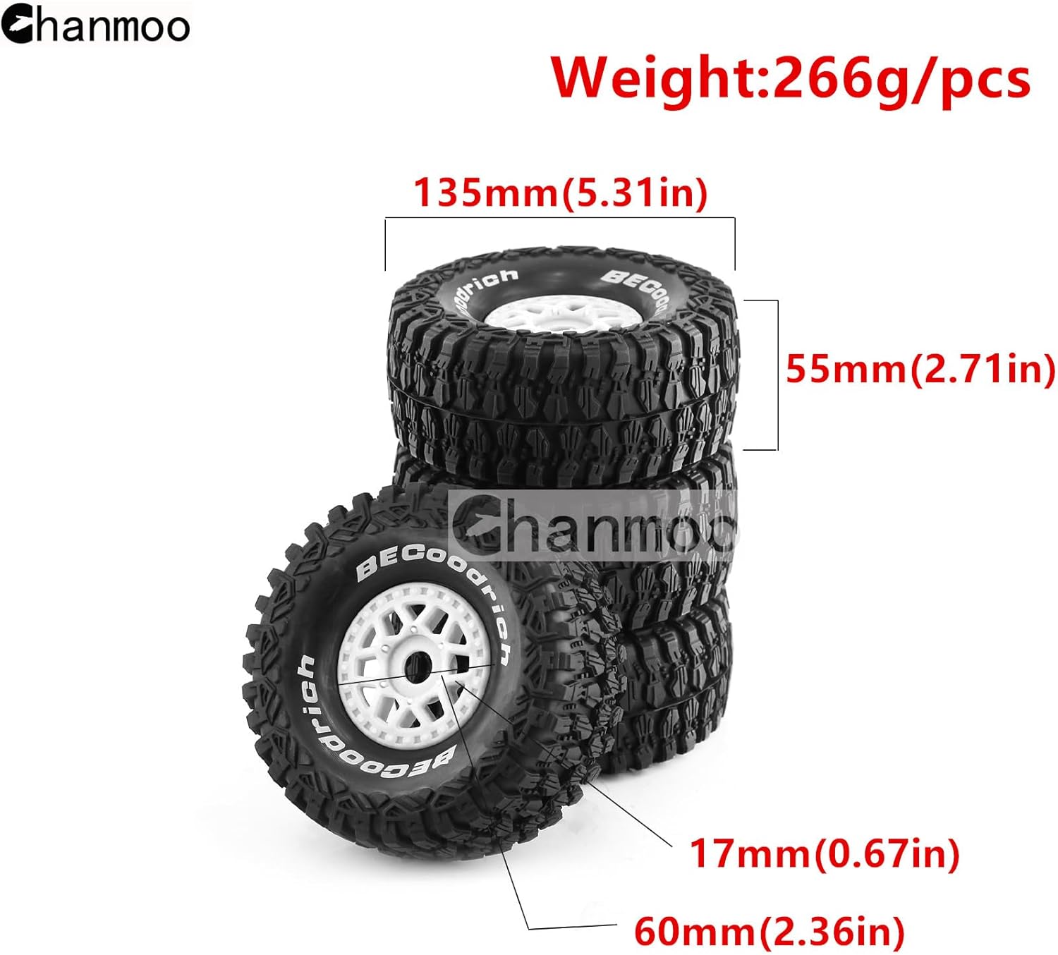 17 18 RC Short Course Truck Buggy Neumáticos y ruedas de 0.669 in Hex OD 5.315 in Neumáticos todoterreno para 17 18 Escala RC Off-Road Truck Car HSP