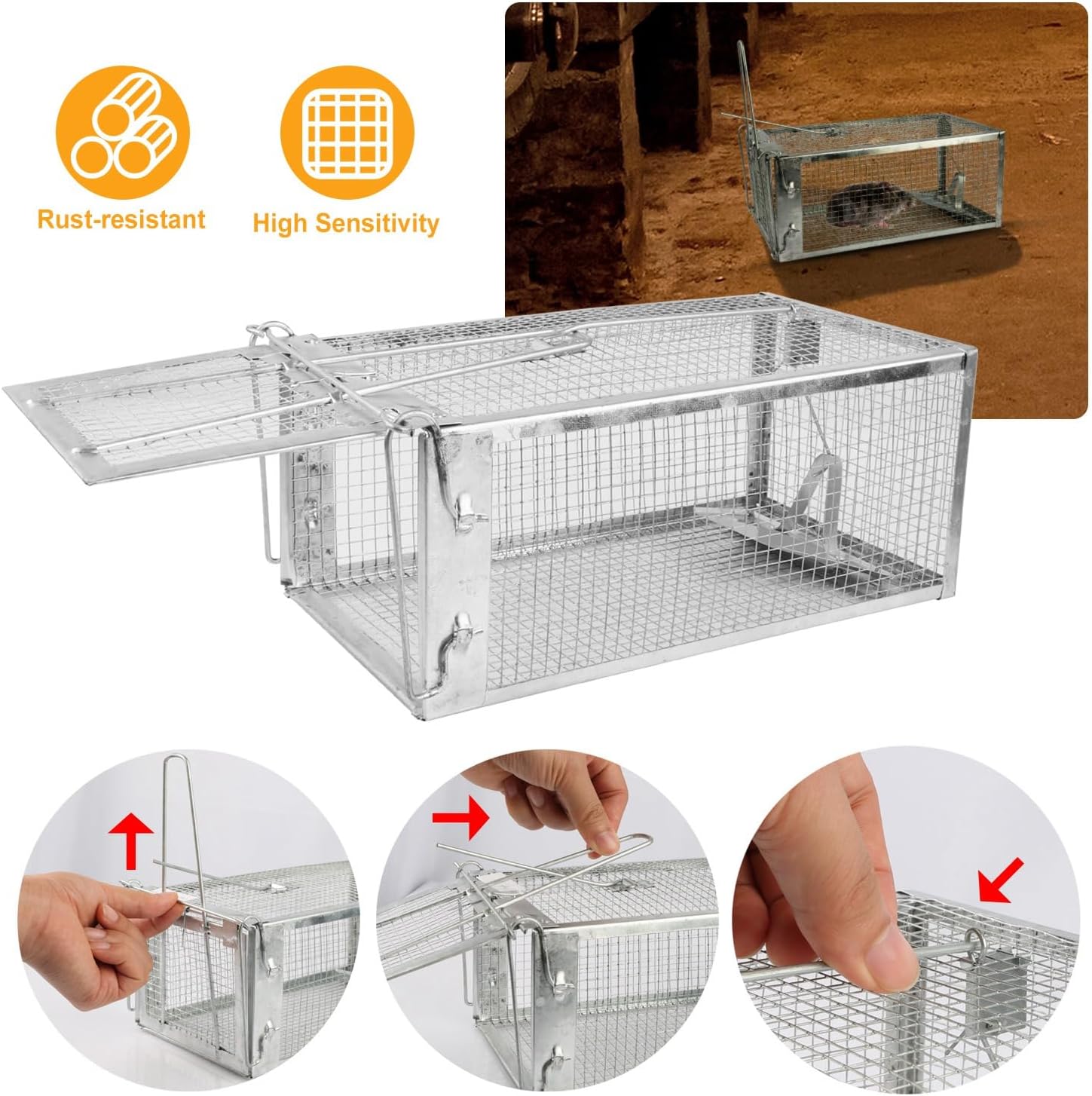 Trampa humana para ratas, pequeña trampa de ardilla viva de 1 puerta que funciona para interiores y exteriores, fácil de atrapar y liberar trampa de