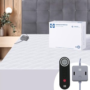 Sealy Protector de colchón térmico tamaño individual, calentador de cama eléctrico de mezcla de algodón con controlador inalámbrico de 10 ajustes de Sealy Protector de colchón térmico tamaño individual, calentador de cama eléctrico de mezcla de algodón con controlador inalámbrico de 10 ajustes de