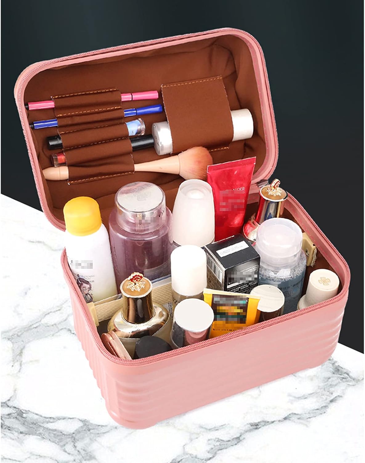 Estuche de cosméticos portátil de gran capacidad, caja de tren, bolsa de almacenamiento de cosméticos, bolsa de maquillaje con organizador de
