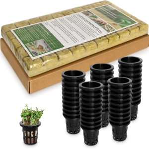 Jowlawn Cubos de lana de roca de 1 pulgada para hidroponía, 50 tapones con 50 macetas de red de 1.5 pulgadas, suministros hidropónicos tazas para Jowlawn Cubos de lana de roca de 1 pulgada para hidroponía, 50 tapones con 50 macetas de red de 1.5 pulgadas, suministros hidropónicos tazas para