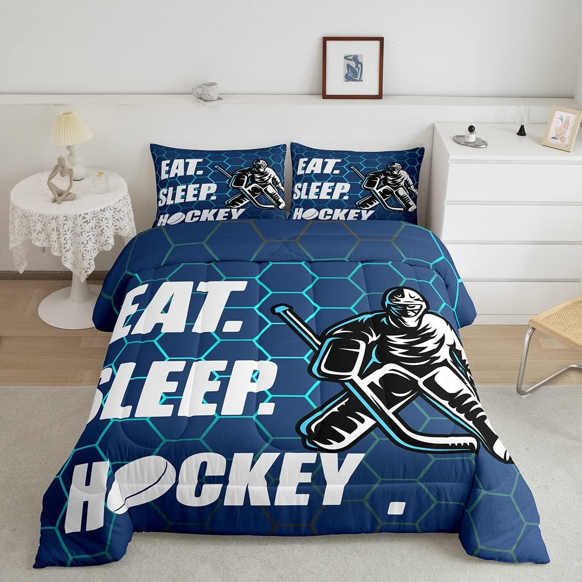 Juego de edredón de hockey para niños y niñas, adultos, juegos de ropa de cama de hockey sobre hielo, ligero, para comer dormir, hockey y deportes