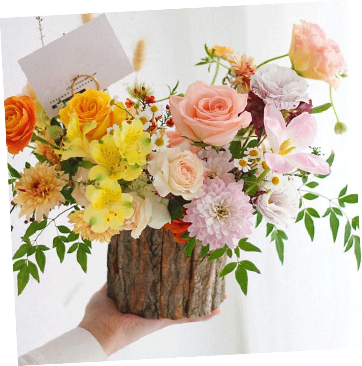 Uonlytech 6 piezas de corteza de flores, cubo de tocón de árbol, maceta rústica, maceta de tronco, maceta de barril, maceta para suculentas, maceta