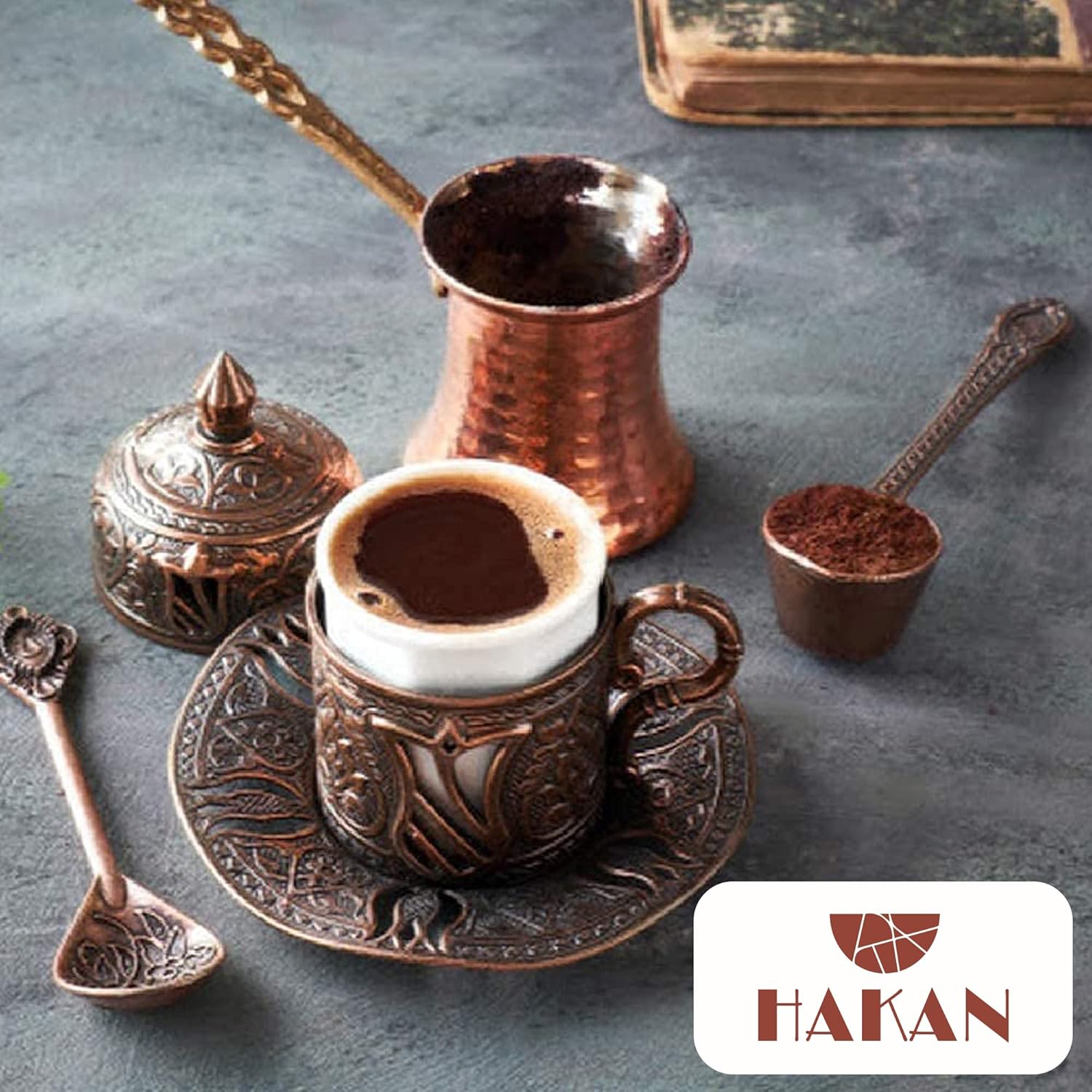 Hakan Cafetera turca, cafetera griega árabe, Cezve de cobre martillado, cafetera vintage hecha a mano con mango de latón, otomana tradicional