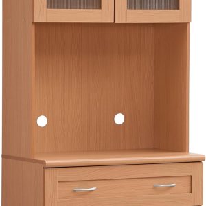 HODEDAH IMPORT – Armario de cocina alto con espacio cerrado superior e inferior, 1 cajón, gran espacio abierto para microondas en haya HODEDAH IMPORT – Armario de cocina alto con espacio cerrado superior e inferior, 1 cajón, gran espacio abierto para microondas en haya