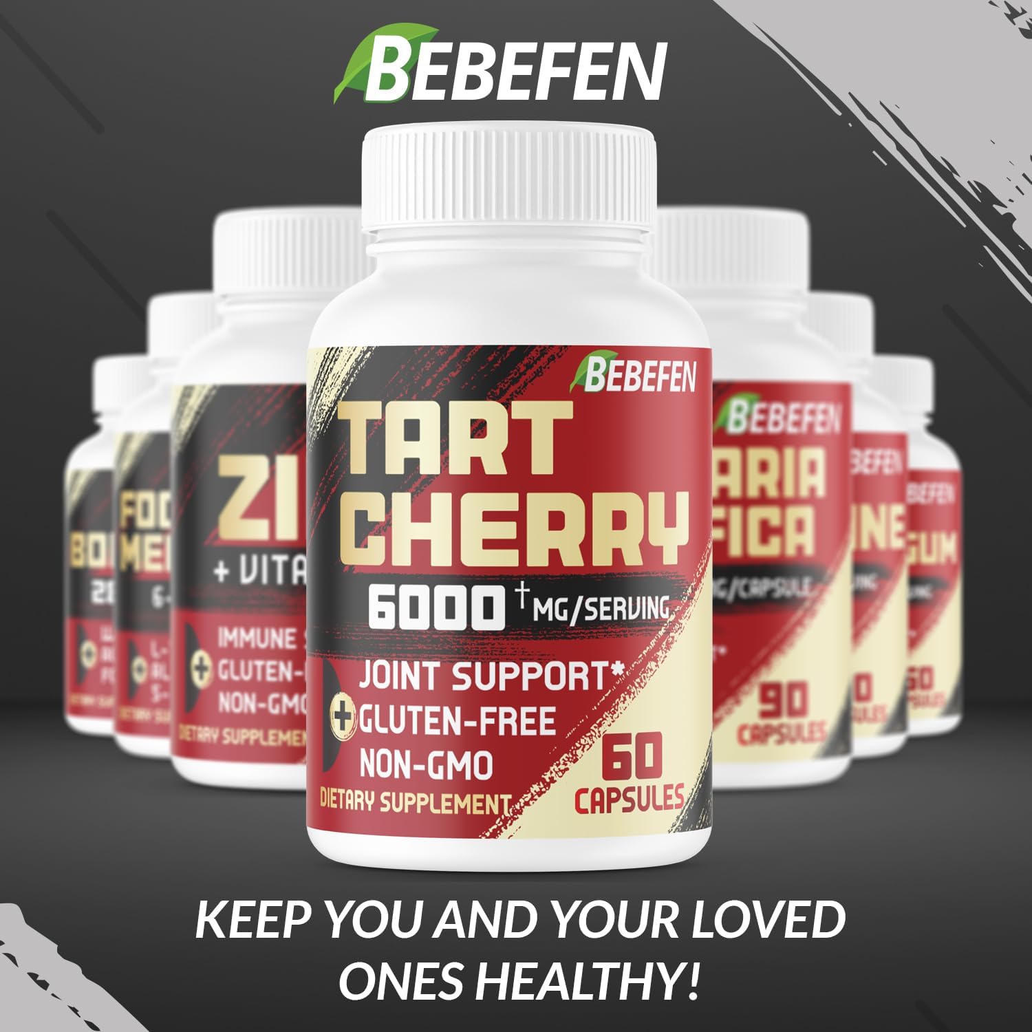 BEBEFEN Cápsulas de cereza ácida de 6000 mg  Extracto de jugo de cereza agria  Salud de las articulaciones, masa muscular y descanso bien
