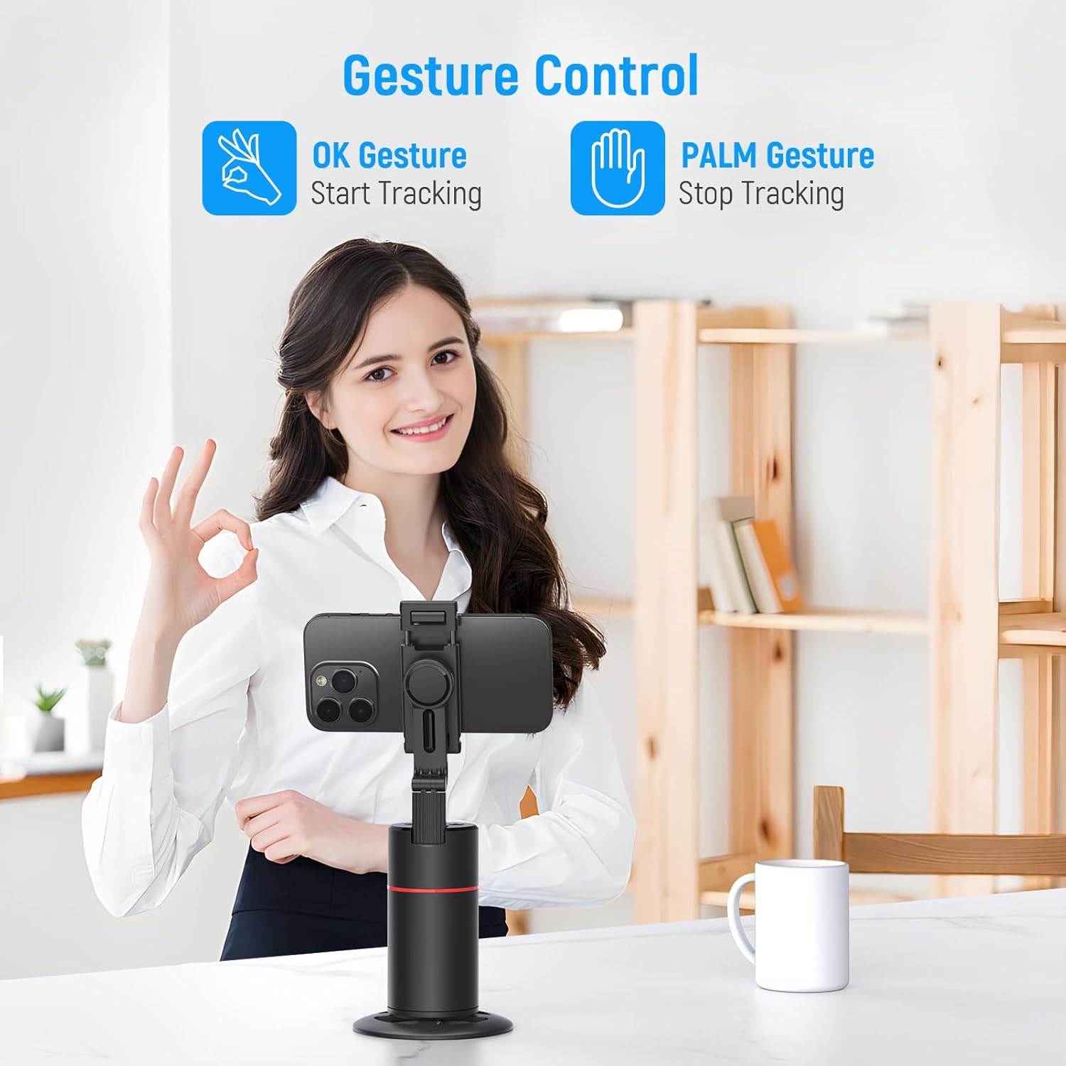 Trípode de seguimiento facial automático con luces de llenado, no requiere aplicación, soporte de cámara de teléfono con rotación de 360 con control