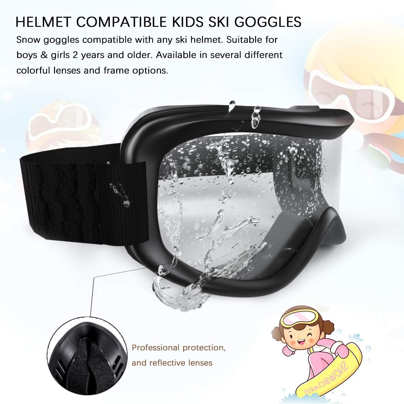 MAXJULI Gafas de esquí para niños  Gafas de nieve compatibles con casco para bebés y niños pequeños con 100% protección UV edad 0-4 4301