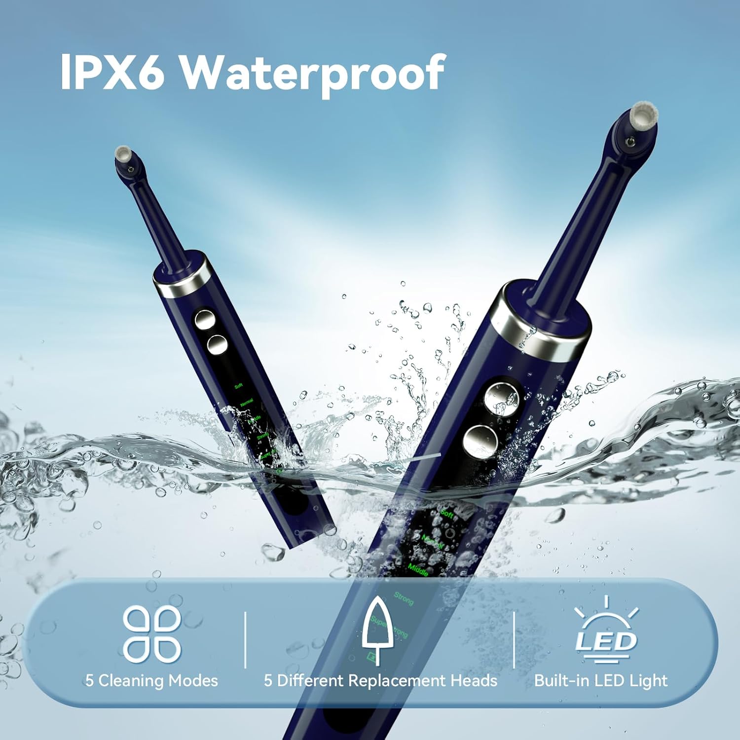 Pulidor de dientes eléctrico profesional con USB recargable, pulidor de dientes 5 cabezales de repuesto, IPX6 impermeable para adultos y niños