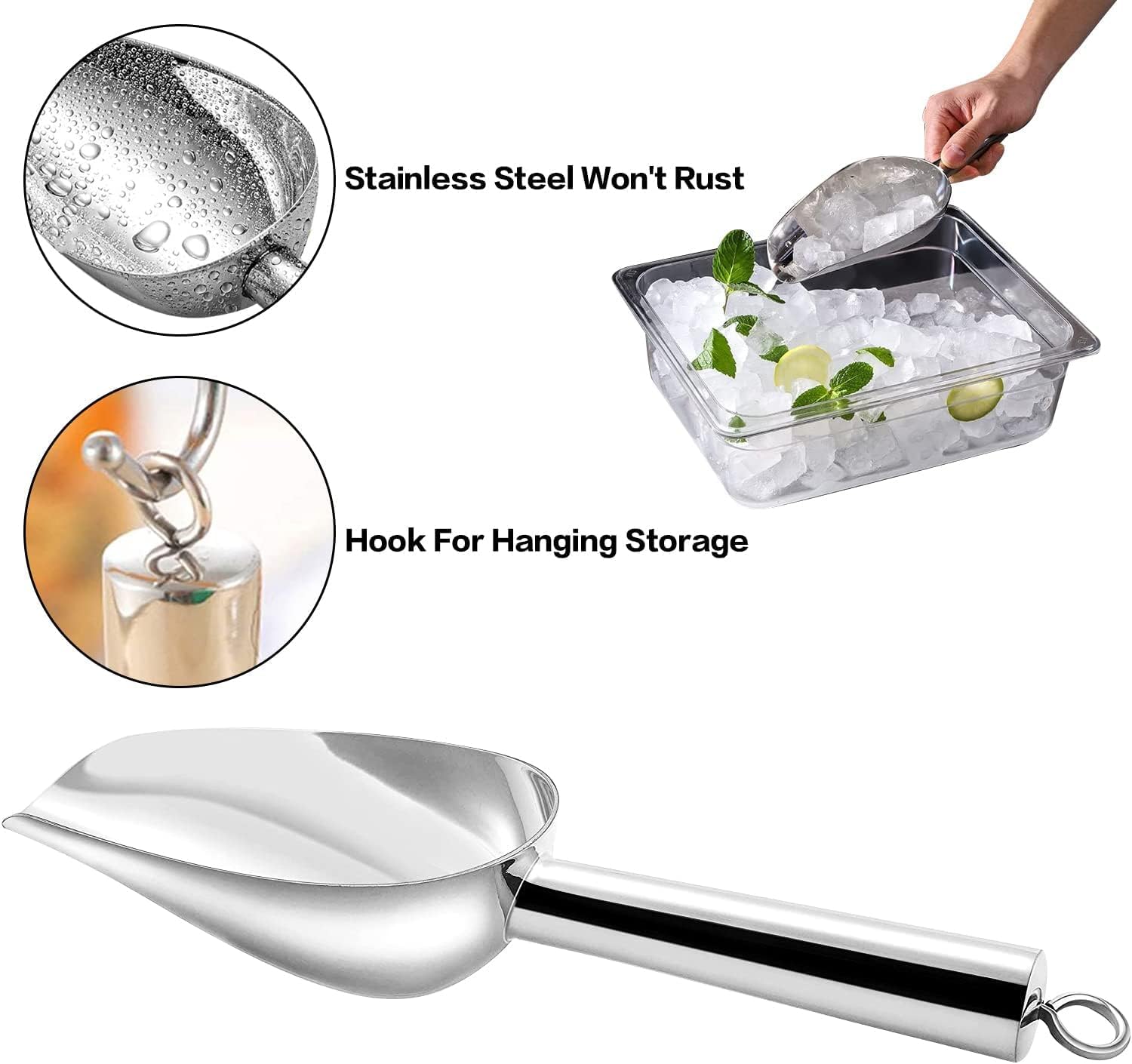 Cuchara de hielo de metal de 2 piezas para congelador, cuchara pequeña de 3 onzas, multiusos para cuchara de galletas, palomitas, cuchara de harina,