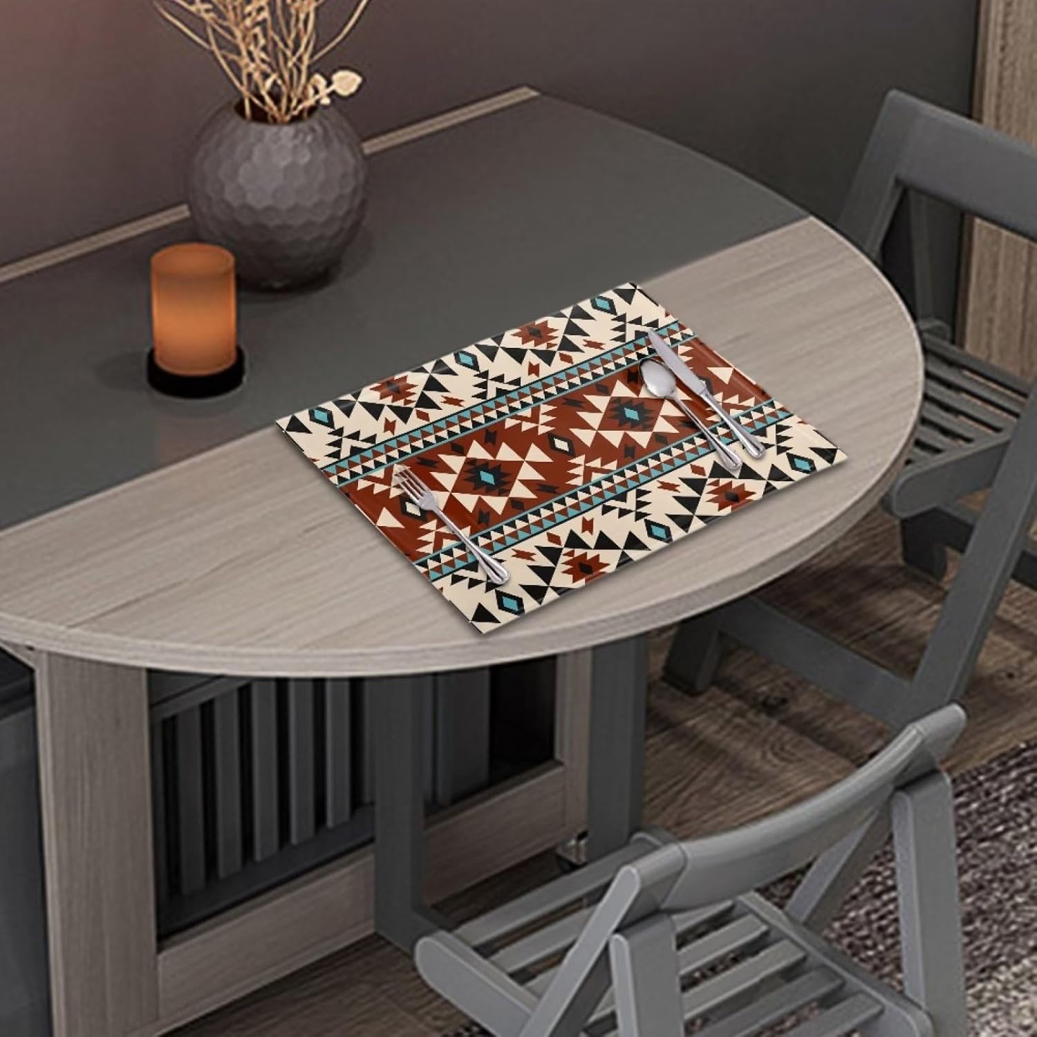Juego de 6 manteles individuales aztecas bohemios para mesa de comedor, manteles individuales tribales navajos, accesorios decorativos, fáciles de