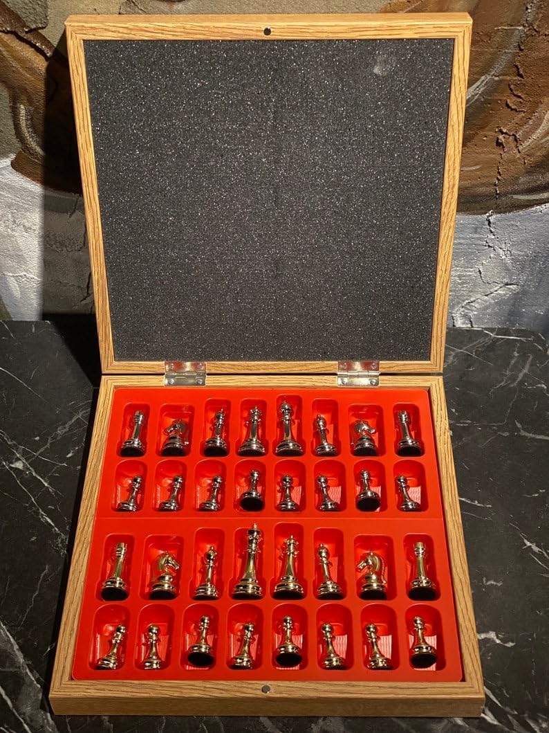 Juego de ajedrez de lujo para adultos, piezas de ajedrez de metal con peso de metal, tablero de ajedrez de madera personalizado con almacenamiento