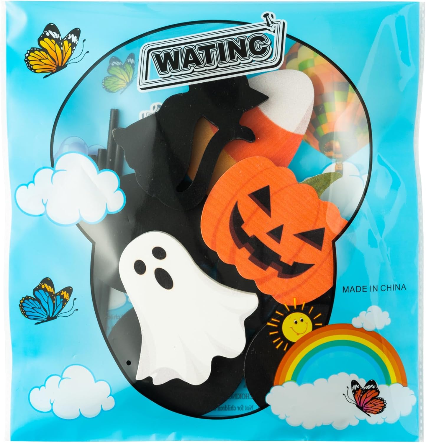 WATINC 4 piezas de decoración de mesa de madera de Halloween, gato negro, fantasma, calabaza, caramelo, maíz, bandeja escalonada de madera,