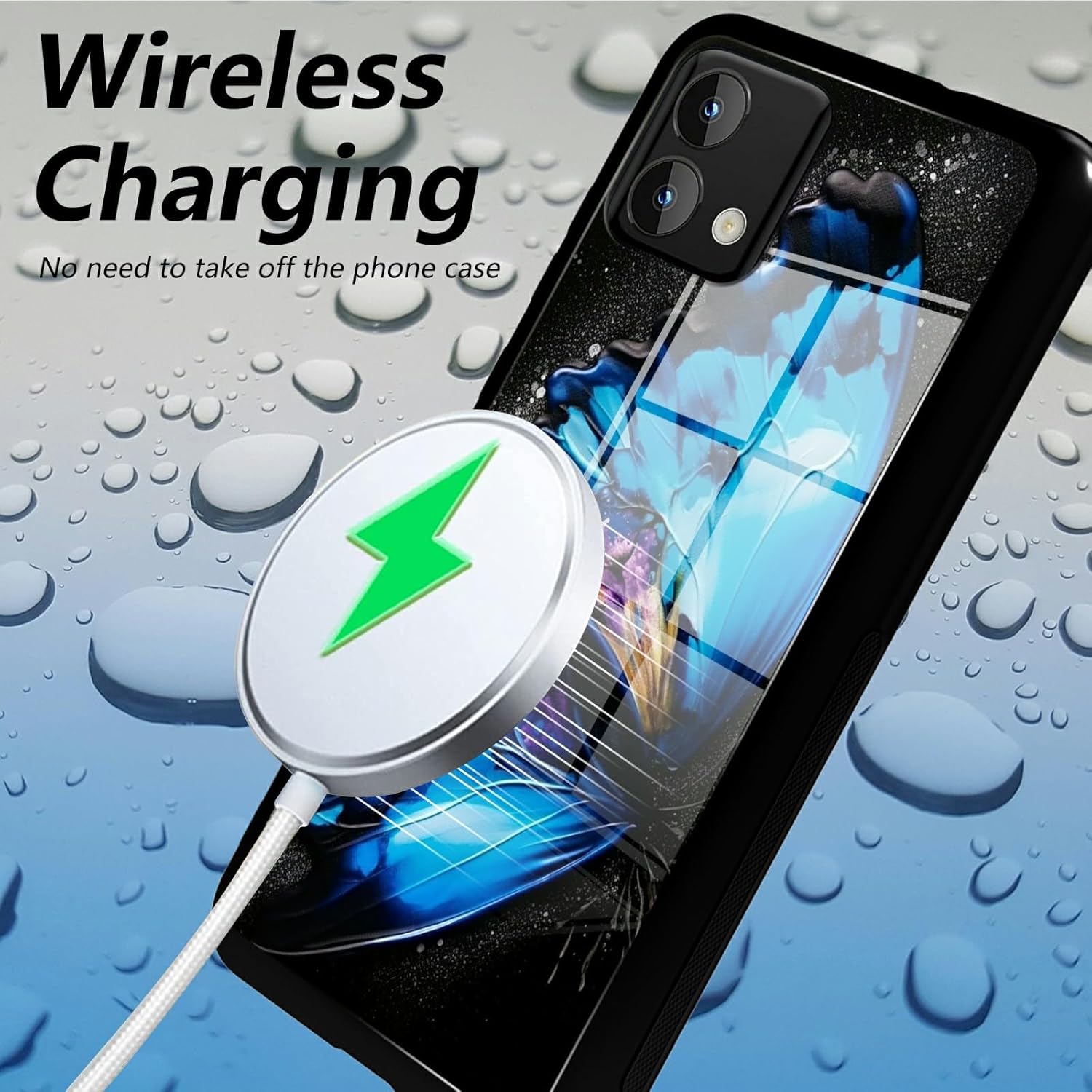 Funda para Moto G Stylus 5G 2023 de vidrio templado, funda negra con diseño de mariposa azul para mujeres y hombres, antiarañazos, a prueba de