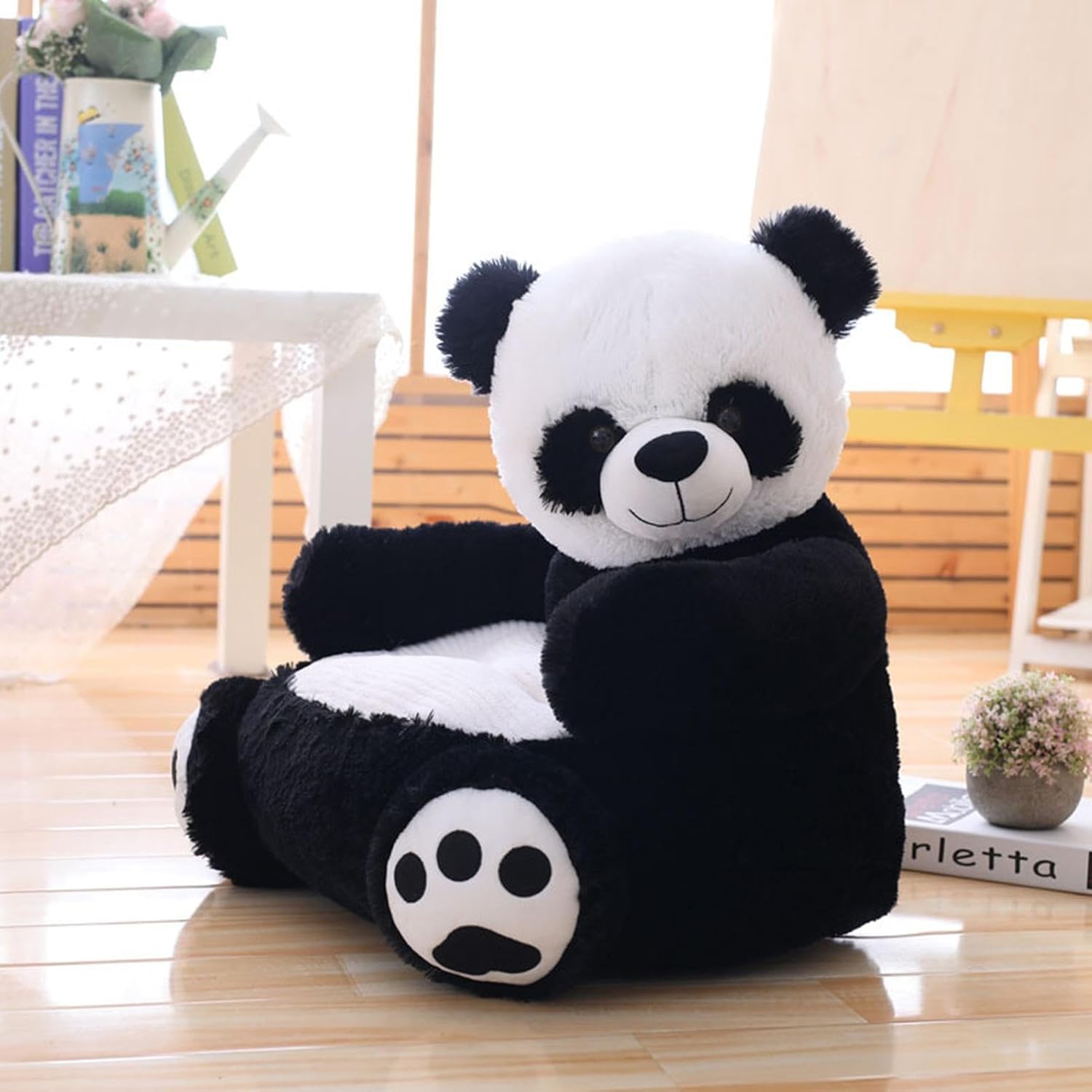 Silla de sofá para niños, sillón de felpa Panda, terciopelo y material de algodón PP, muebles de animales para niños, niños y niñas, cómoda silla