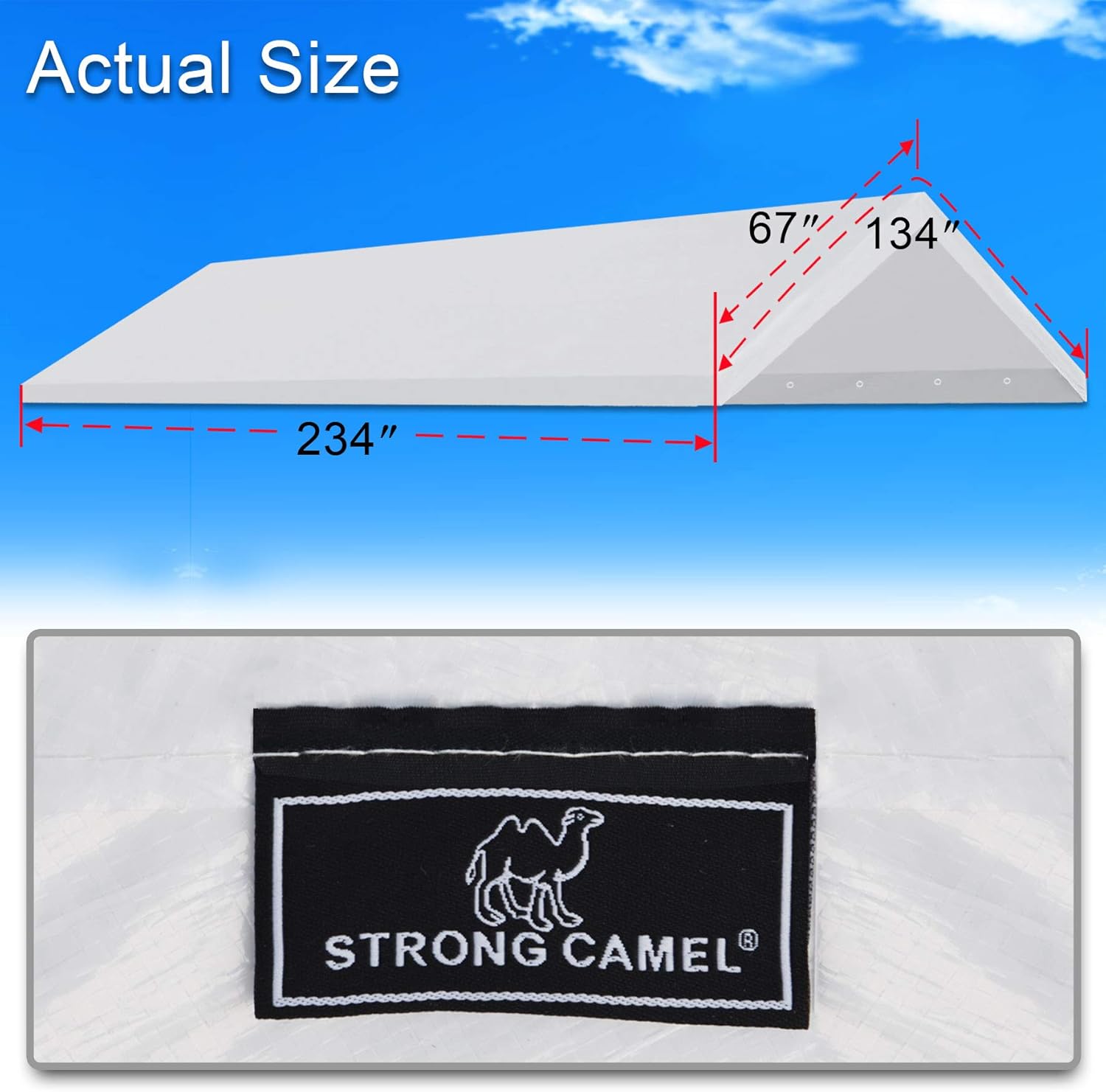 Strong Camel Cubierta de repuesto para toldo de 10 x 20 pies, tela de polietileno Ripstop, de triple capa, cubierta de lona para tienda de campaña