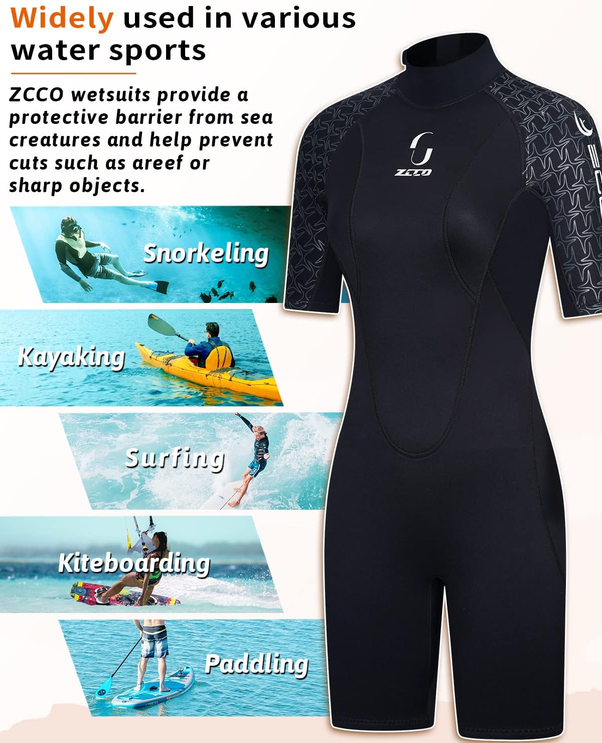 Traje de neopreno corto para hombre de 0.118 pulgadas para mujer, traje de buceo con cremallera trasera, piel de buceo, canoa, pesca submarina,