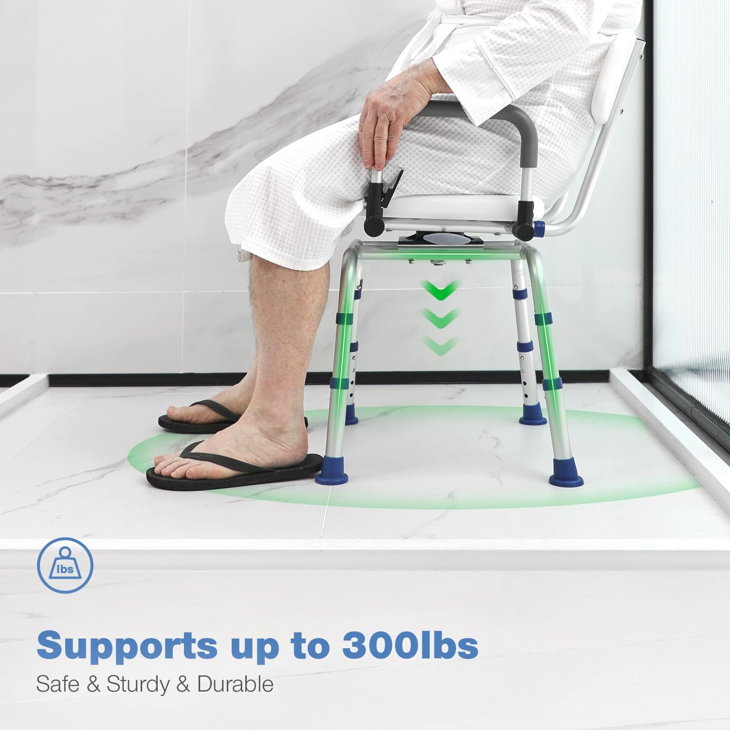 GreenChief Silla de ducha giratoria para ducha interior, silla de baño para discapacitados con brazos caídos y respaldo, asiento de ducha giratorio