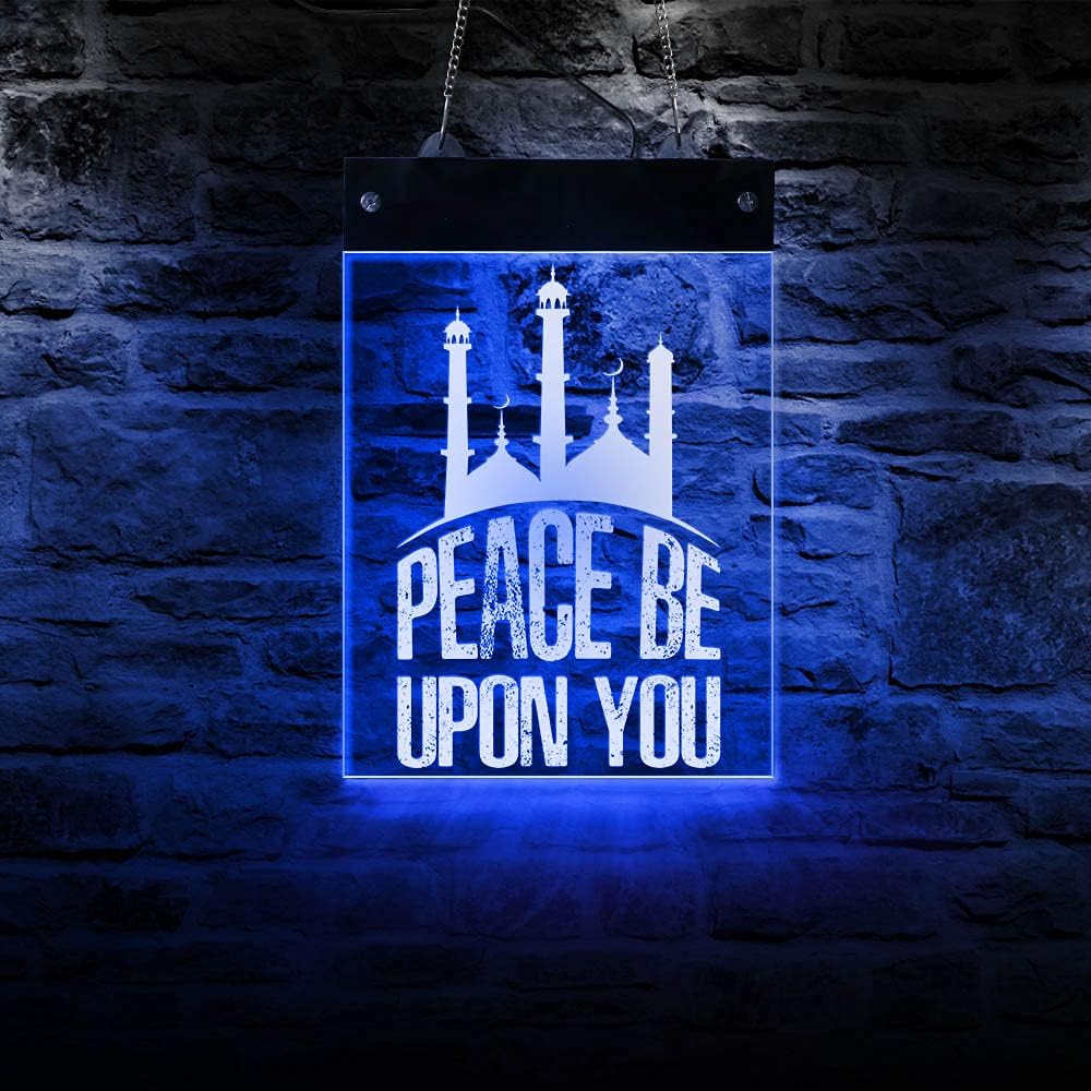 The Geeky Days Peace Be Upon You – Letrero de pared con citas islámicas LED neón multicolor que cambia de color, luz fresca, arte de pared islámica,