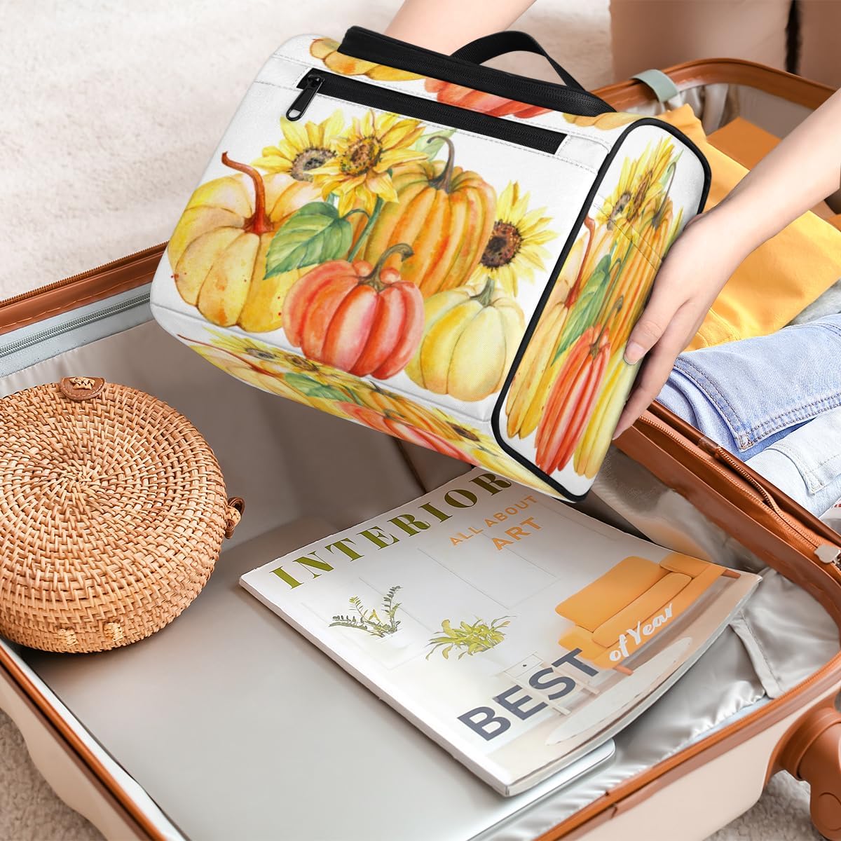 Fun Thanksgiving Texture Toiletry Bag for Women Travel Makeup Organizer with Hanging Hook Traveling Cosmetic Bags for Toiletries Accessories