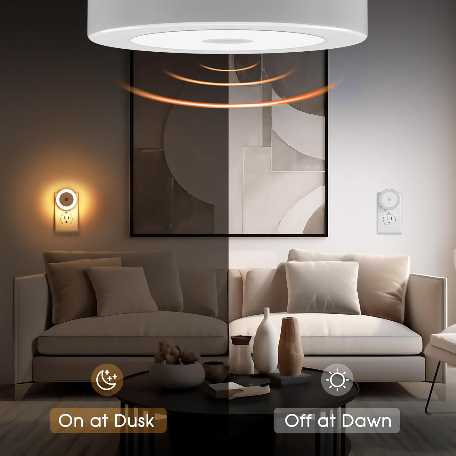 Luz nocturna LED enchufable, luz nocturna con sensor de luz, del atardecer al amanecer, luz nocturna blanca cálida de 3000 K para niños, luz