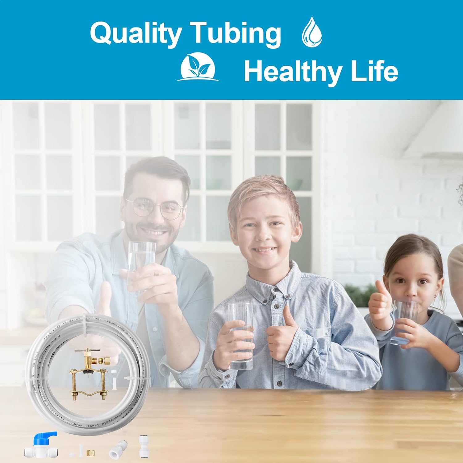 Kit de instalación para máquina de hielo, línea de agua para refrigerador de 14 pulgadas de diámetro exterior con accesorios rápidos y válvula de