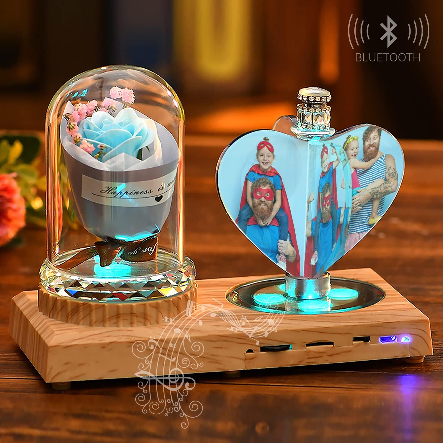 Marco de fotos personalizado en forma de corazón de cristal en forma de corazón de luz de noche de cristal Familia Bebé Madre Amante Daddy Day