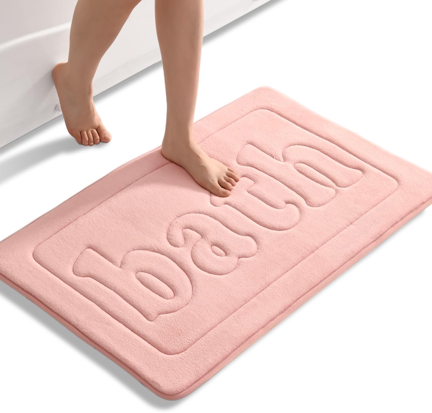 Tapete de baño de espuma viscoelástica, color rosa, antideslizante, súper absorbente, de secado rápido, lavable a máquina, tapete de baño ultra