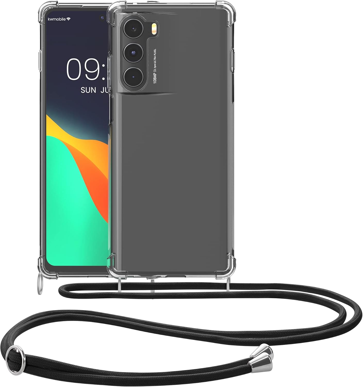 kwmobile Funda cruzada compatible con Motorola Moto G200 5G – Funda transparente de TPU con correa de cordón – transparentenegro