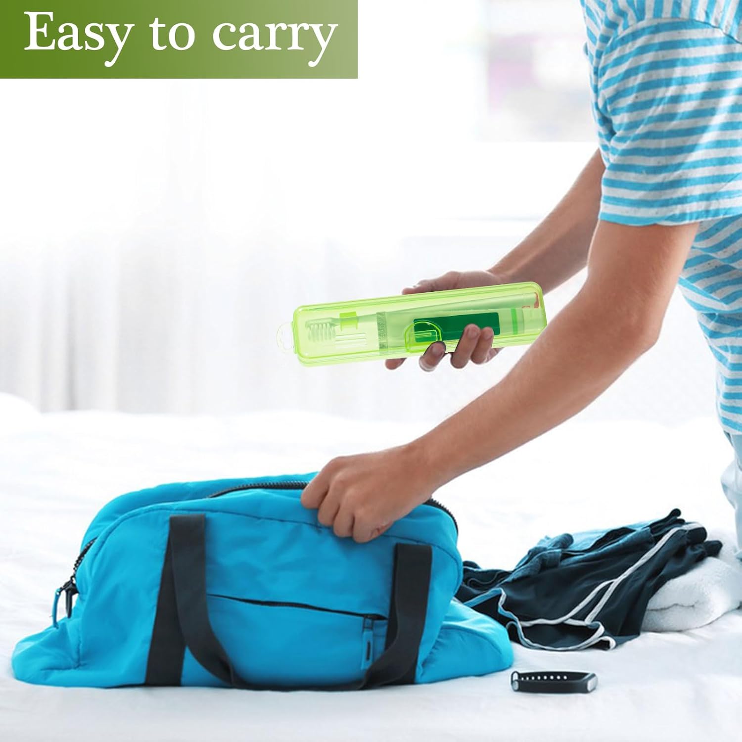 Paquete de 2 fundas para cepillos de dientes, estuche de viaje para cepillos de dientes verde transparente, tamaño de viaje, soporte de plástico