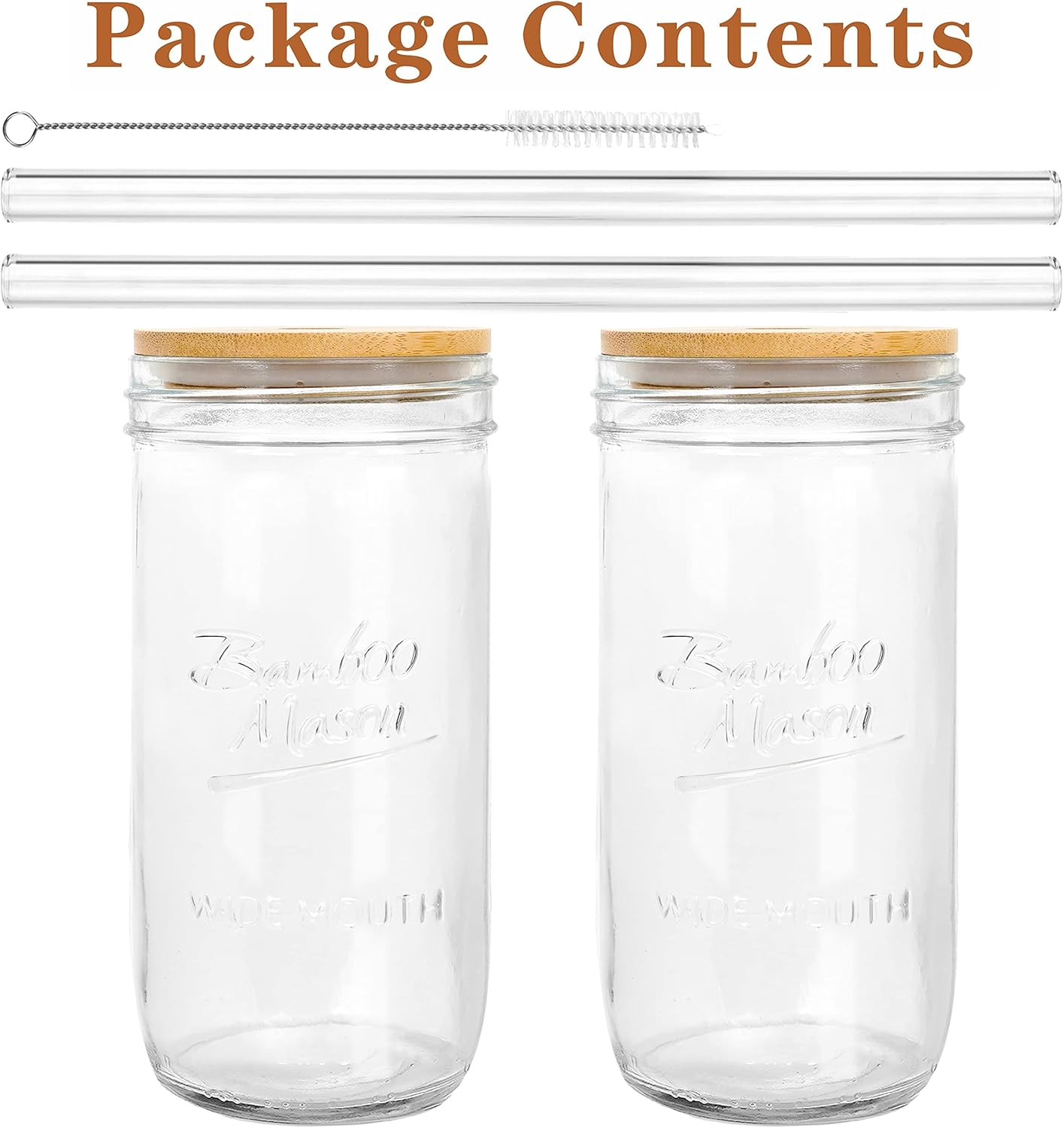 ANOTION Tarro Mason con tapa y pajilla, vaso de boca ancha de 24 onzas, vasos reutilizables para beber batidos de café helado, margaritas, helado,