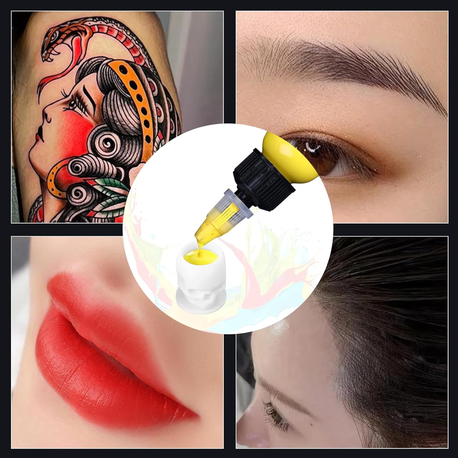 YILONG Tapas de tinta desechables para tatuaje, vasos de tinta de tatuaje de calavera con base estable y 200 unidades por paquete, soporte