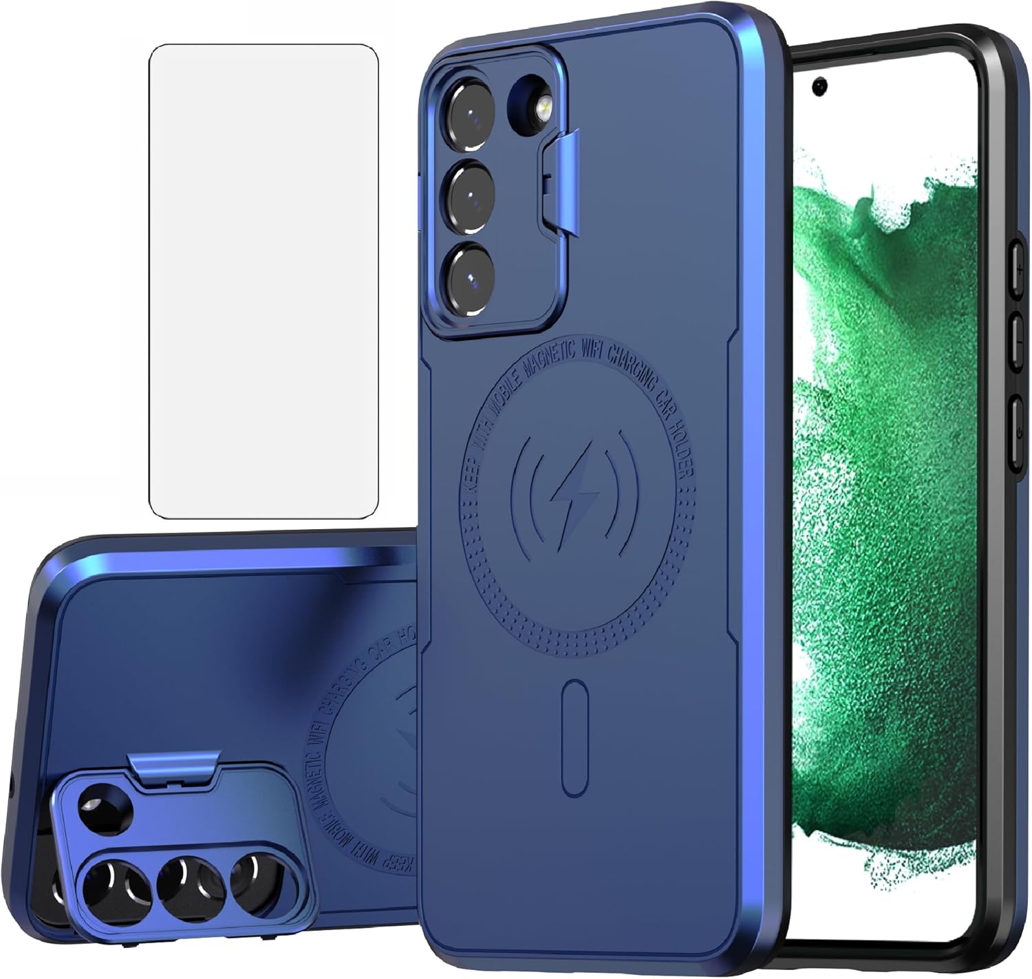 Asuwish Funda de teléfono para Samsung Galaxy S22 5G con protector de pantalla de vidrio templado y soporte delgado, accesorios móviles híbridos