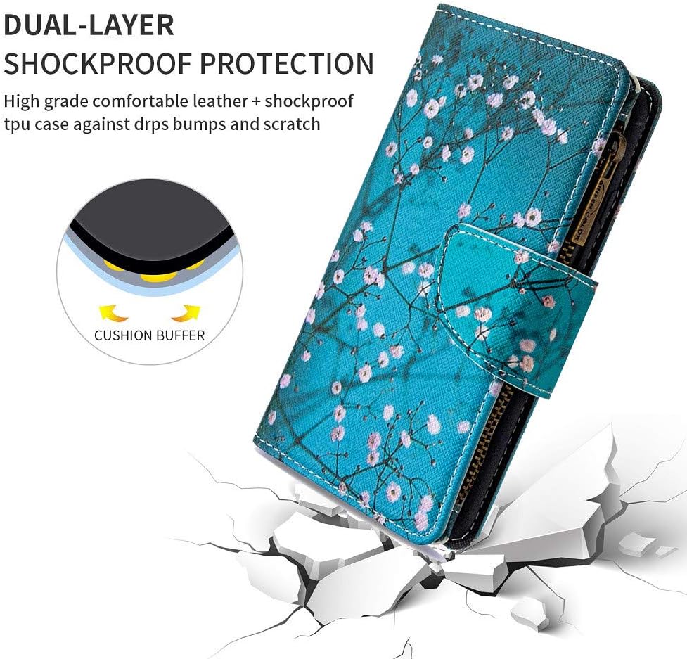XYX Funda tipo cartera con cremallera para Samsung S20 FE, colorida funda de piel sintética con cierre de cremallera con 9 ranuras para tarjetas y