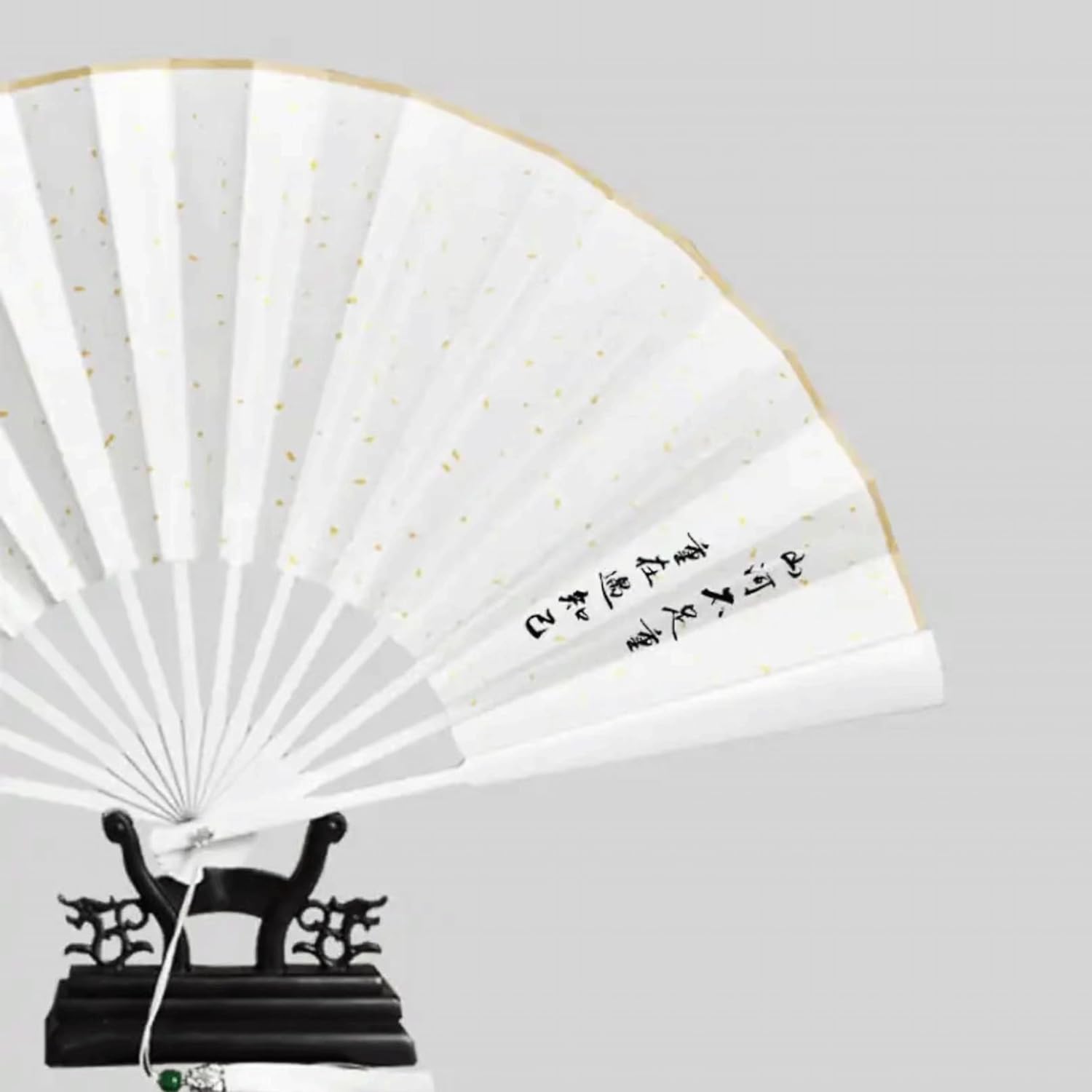 Wen Kexing – Ventilador plegable de mano con borla blanca china