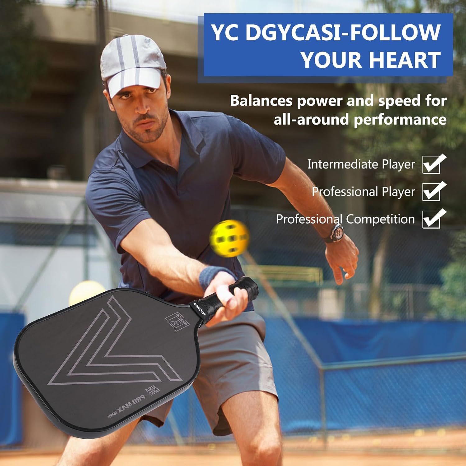 YC DGYCASI 16mm Pickleball Paddles Professional, 2024 USAPA Approved T700 Carbon Fiber Surface Pickle Paddle(CFS), Polypropylene Lightweight