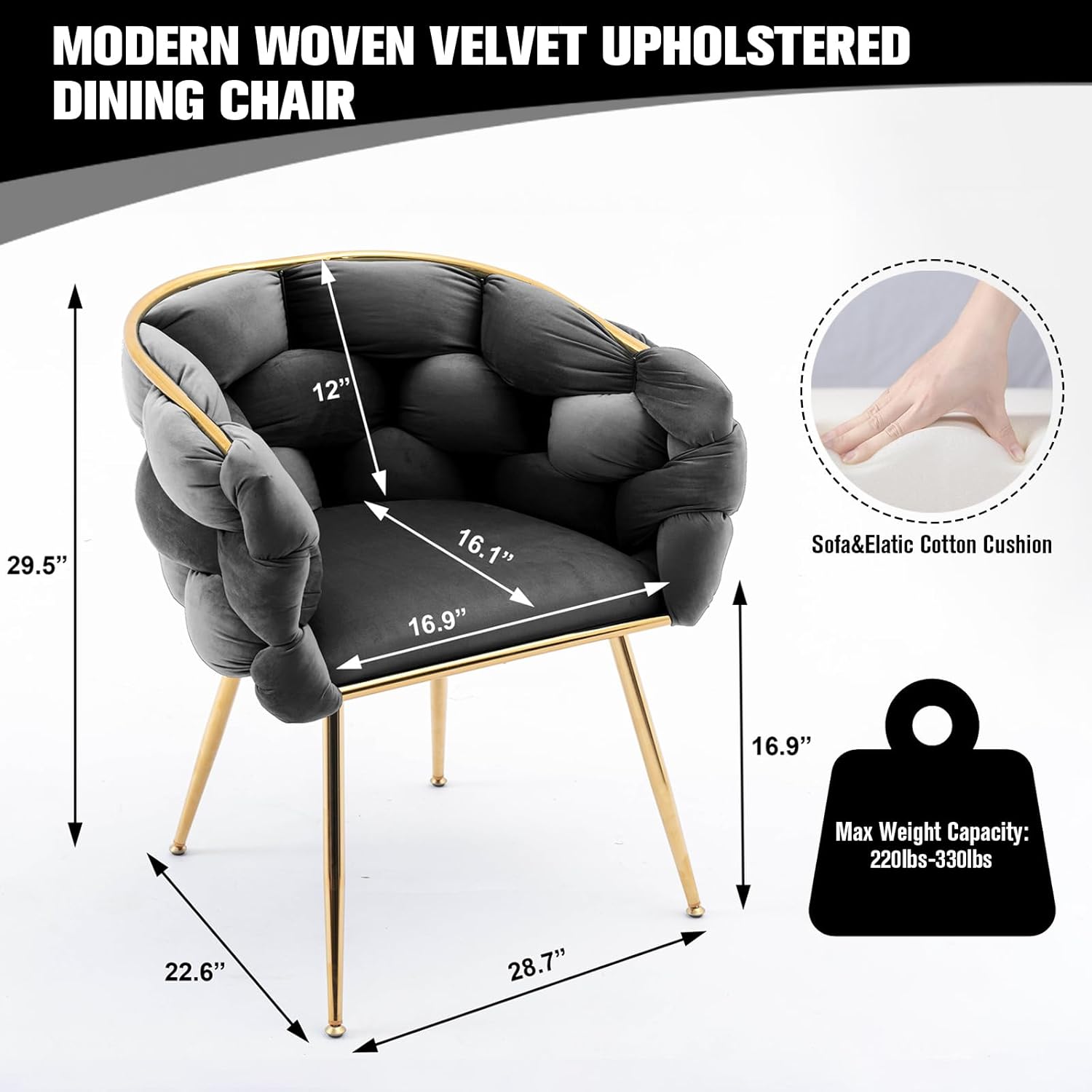 Sillas de comedor de terciopelo, sillas decorativas modernas con patas de metal dorado para comedor, cocina, tocador, sala de estar, juego de 2