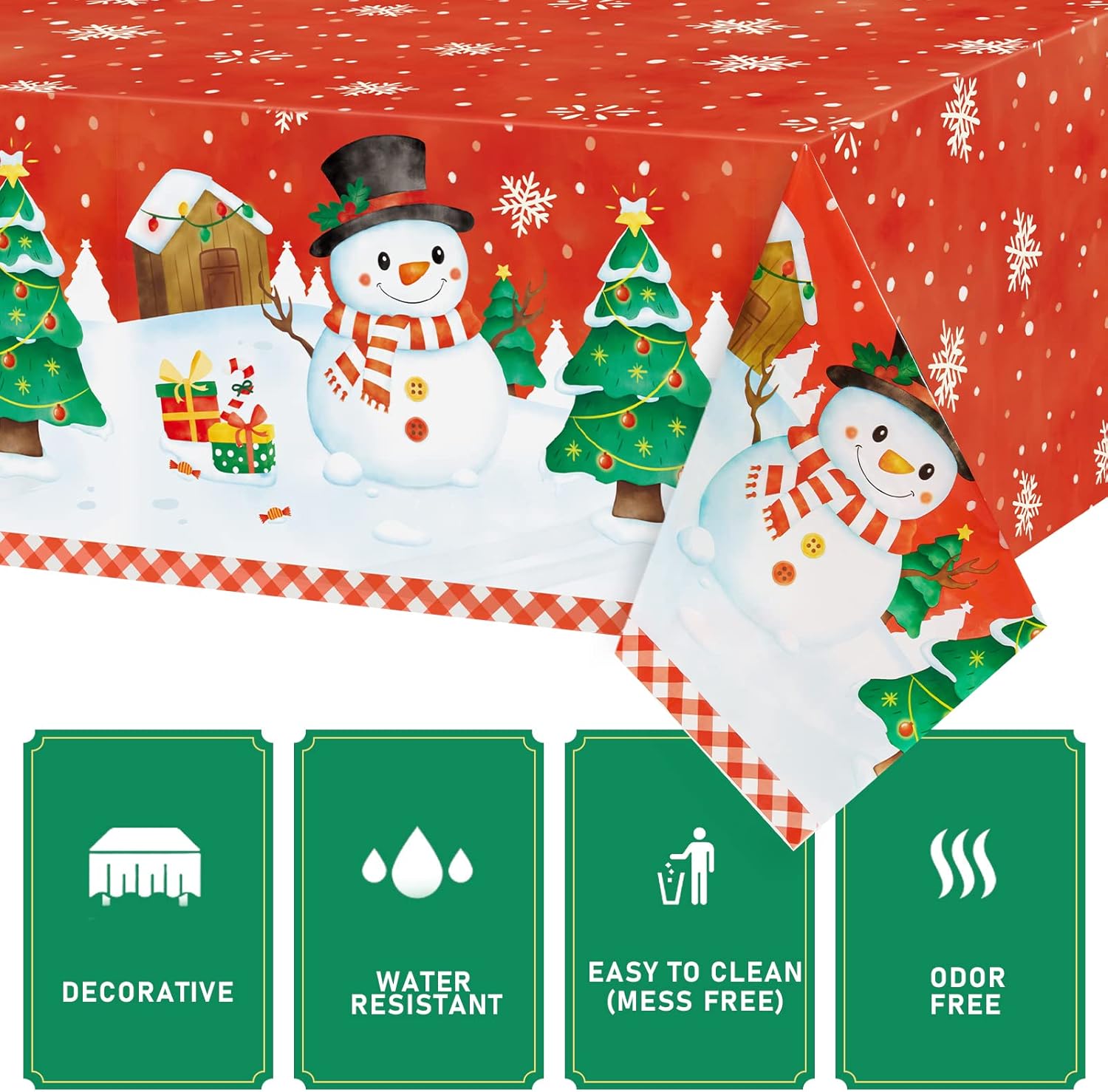 Manteles de Navidad de plástico, 1 paquete de manteles rectangulares de plástico desechables de 54 x 108 pulgadas, para Navidad, vacaciones, cena