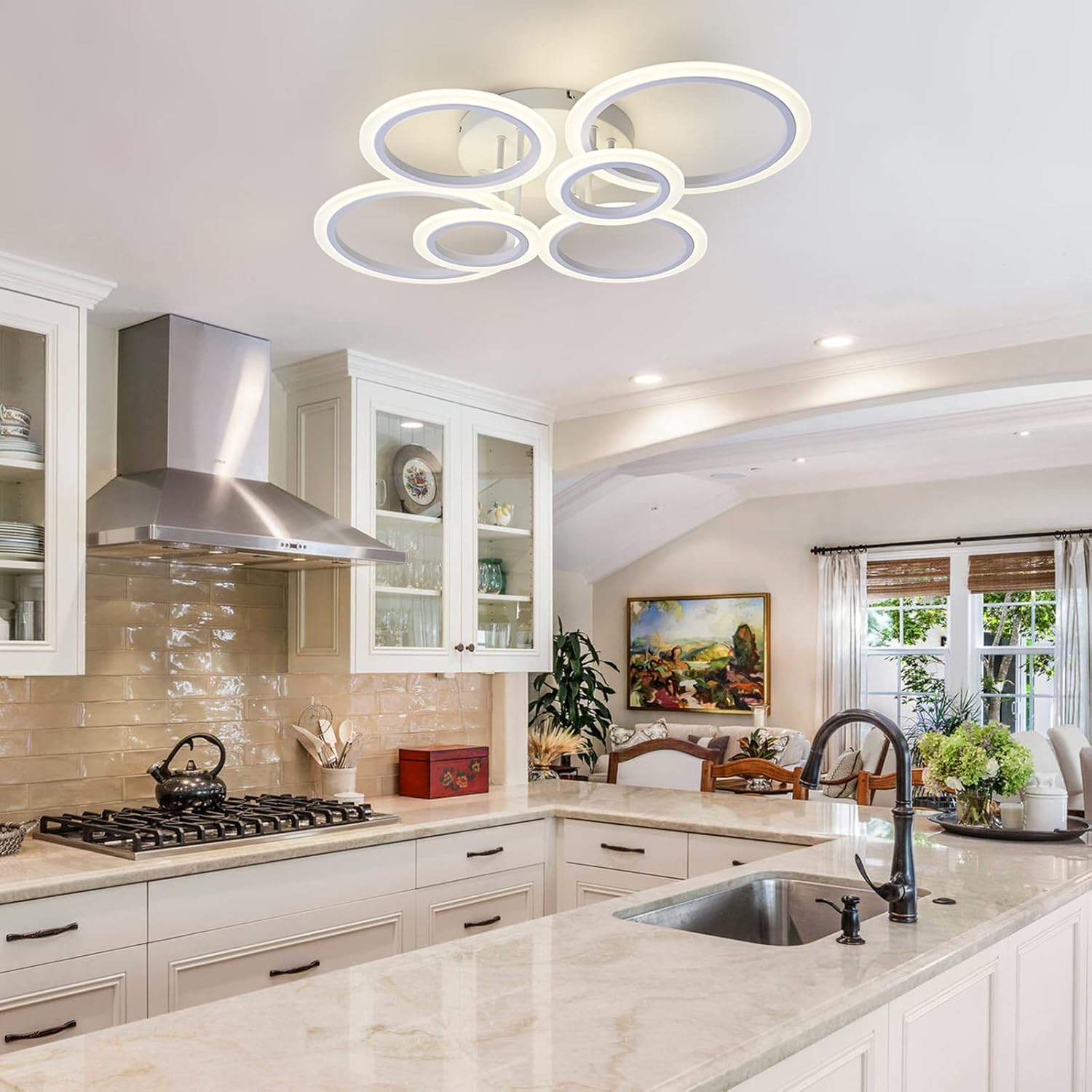 Lámpara de techo LED moderna, luz de techo blanca de 6 anillos, lámpara de techo de montaje empotrado de 4000 K para cocina, dormitorio, sala de