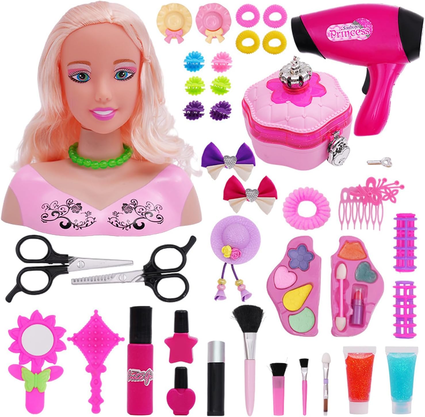 KonHaovF Cabeza de muñeca para peinar el cabello y maquillaje para niñas pequeñas, muñeca pequeña con accesorios para el cabello para niñas,