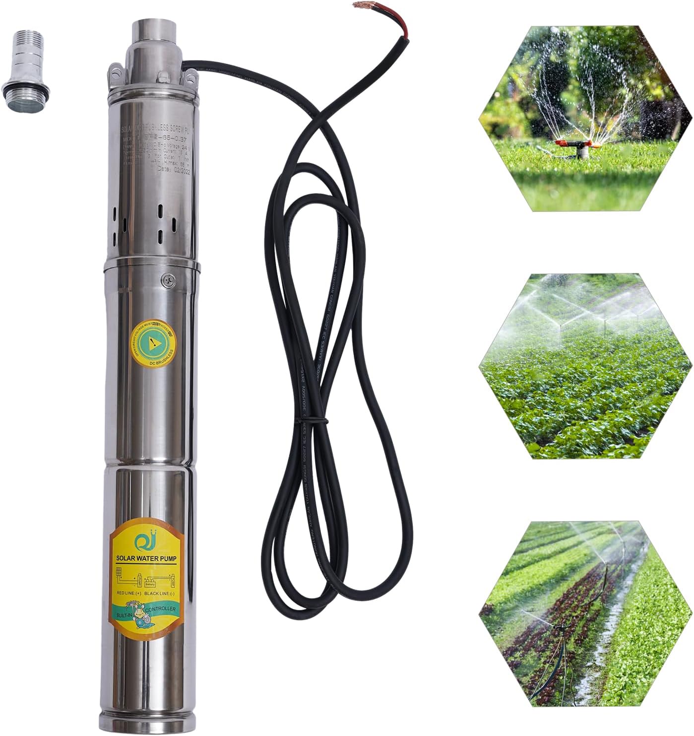 Bomba sumergible de pozo profundo Bomba de agua solar, bomba de pozo solar de 24V 370W Bomba de tornillo de acero inoxidable 1.8 MH Velocidad de