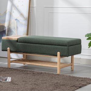 Shunzhi Banco de entrada, moderno banco otomano tapizado con tapa abatible de tela de lino, banco otomano con marco de maderaestante para sala de Shunzhi Banco de entrada, moderno banco otomano tapizado con tapa abatible de tela de lino, banco otomano con marco de maderaestante para sala de