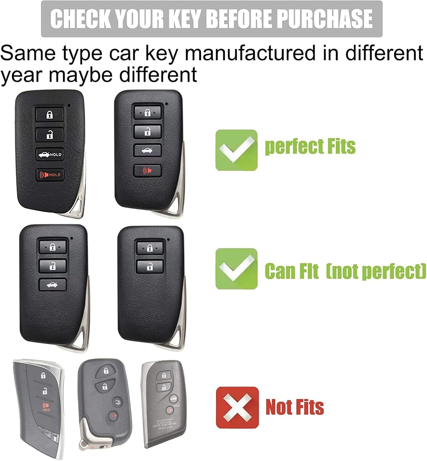 Gematay Funda para llavero Lexus con llavero, soporte para llave para Lexus RX ES GS LS NX RS GX LX RC LC Control remoto inteligente, color blanco